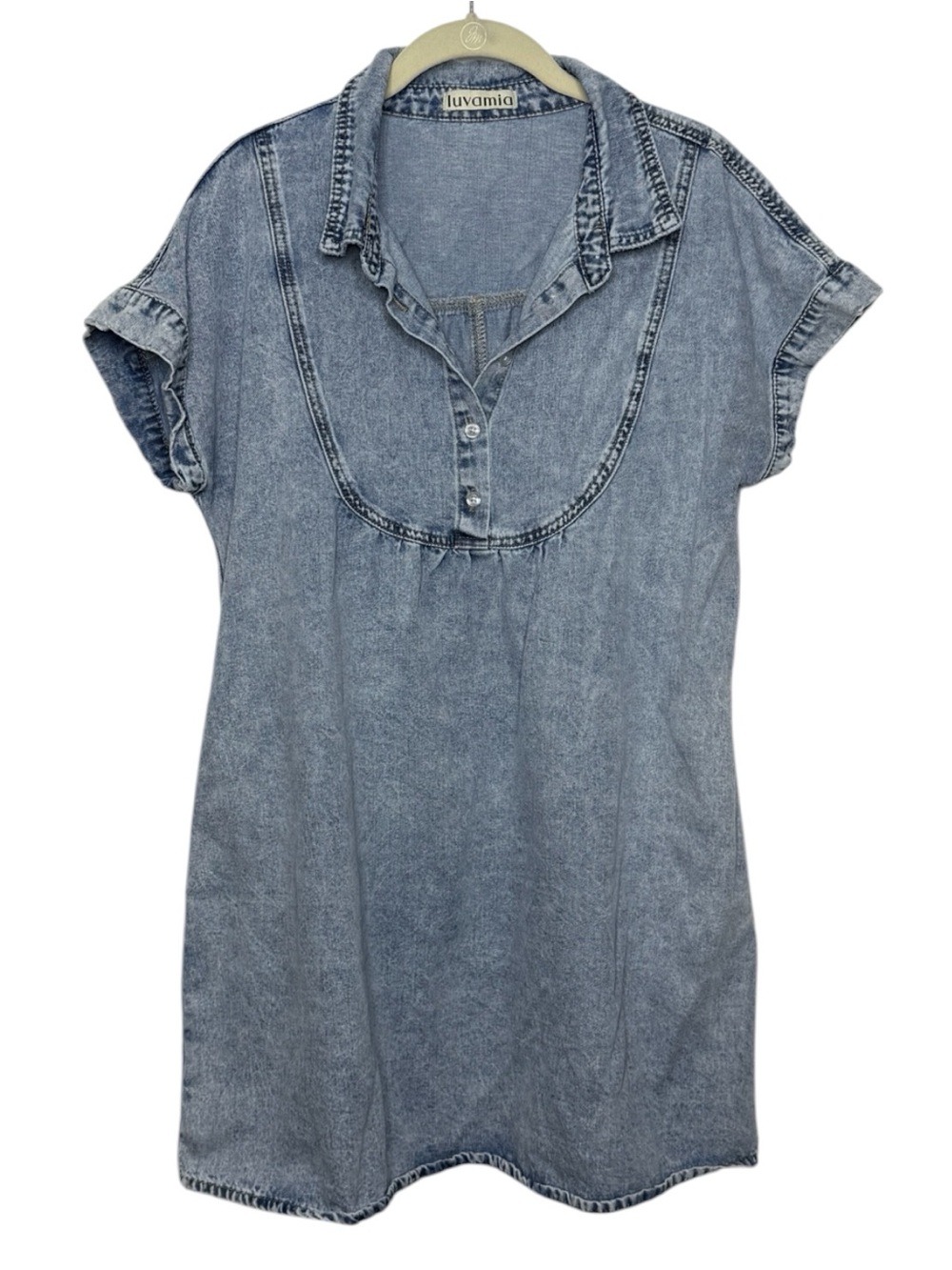 Luvamia Sz S Acid Washed Blue Denim Tunic Shirt Dress | GUC - Picture 2 of 6